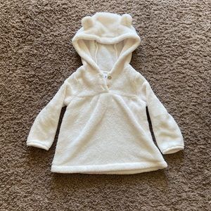 Girls Cream Fuzzy Bear Hoodie